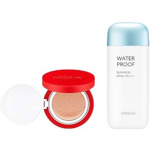 MISSHA - All-Around Safe Block Waterproof Sun Milk SPF 50+/PA++++ - 70ml X MISSHA - Velvet Finish Cushion SPF50+ PA+++ - 15g - 21