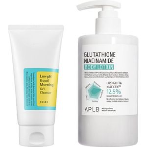 COSRX - Low pH Good Morning Gel Cleanser - 150ml + APLB - Glutathione Niacinamide Body Lotion - 300ml Set