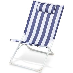 Blokker strandstoel blauw wit gestreept met kussentje