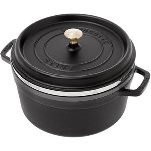 Staub braadpan - cocotte 26cm, 5,2L, zwart met stoominzet