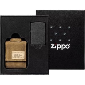 Zippo Tactical Brown Pouch and Black Crackle Windproof 49401-000002, aansteker gift set