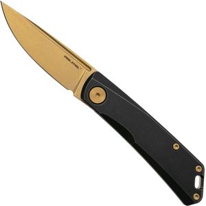Real Steel Luna Titan 7001BG, Goldwash Böhler N690, Black Titanium Slipjoint, zakmes, Poltergeist Design