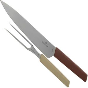 Victorinox Swiss Modern vleesmes en vleesvork, rood en beige