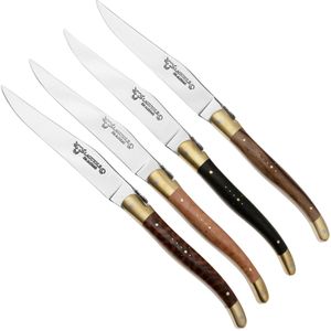 Laguiole en Aubrac, 42C99BDLBHK, Brass, 4-delige steakmessenset, gemengd hout