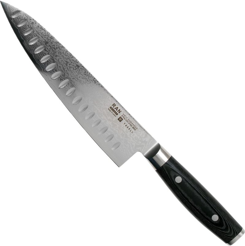 Yaxell Ran Koksmes met Kuiltjes 20 cm - 69 Lagen Damaststaal - VG10 Staal - 61 HRC - Canvas-Micarta Heft