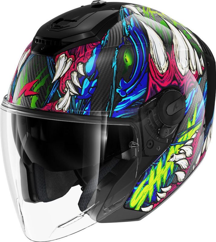 SHARK - RS Carbon Shaytan - Open Face Helm - Zwart/Groen/Violet - Carbon Fiber