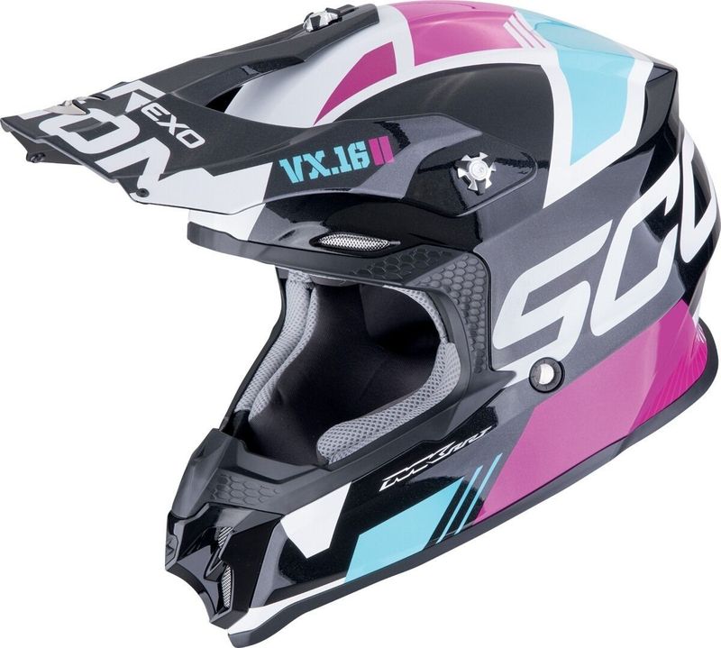 SCORPION - VX-16 EVO Air Analog - Motorhelm - Metaal Zwart / Blauw / Roze