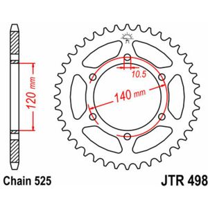 JT SPROCKETS Standaard stalen kroon 498 - 525