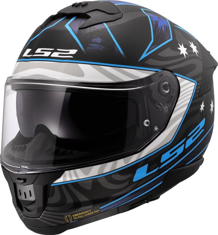 LS2 - FF808 Stream II Galdam - Full Face Helm - Zwart/Blauw - KPA