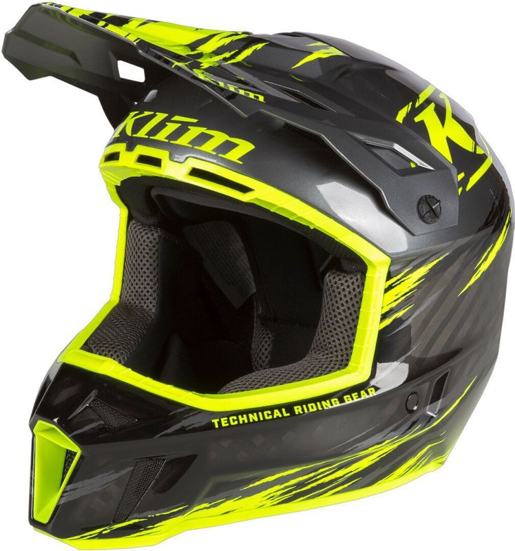 Klim F3 Carbon Pro Thrashed Hi-Vis Sneeuwscooter helm