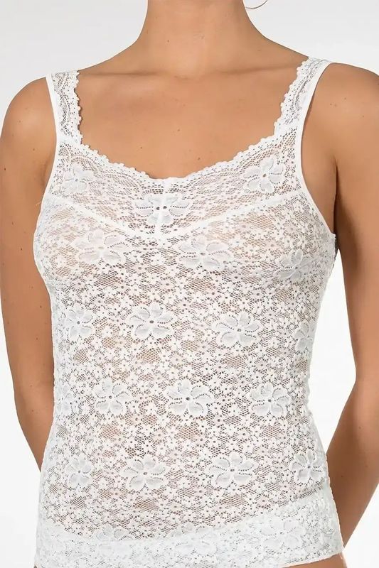 Nina von C dames hemd kant - Millefleurs - Luxe kanten onderhemd voor vrouwen - Singlet lingerie top  - Wit