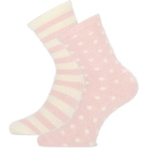 Basset 2-pak - Fluffy fleece sokken - Stippel en streep  - Roze
