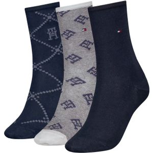 Tommy Hilfiger 2-pack dames sokken - Monogram - Giftbox  - Blauw