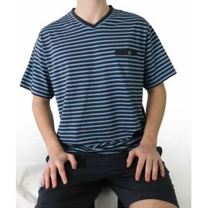 Paul Hopkins - Heren Shortama - Gestreept Blauw - V-hals