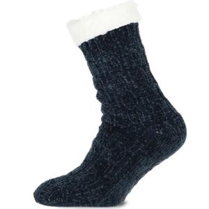 Basset warme antislip huissokken - Chenille  - Blauw