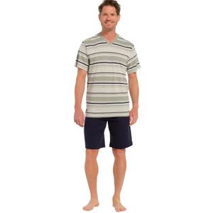 Heren Shortama - Groen Gestreept - Katoen - Set van Shirt en Broek