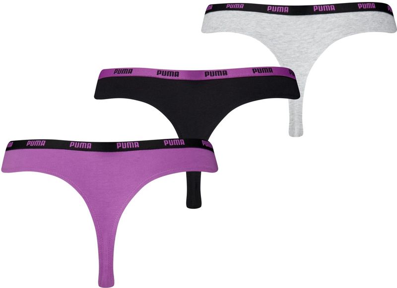 Puma - 3-Pack Dames Strings - Zwart - Wit - Paars - Katoen