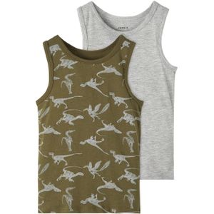 Name it jongens hemden 2-Pack - Olive night Dino  - Grijs