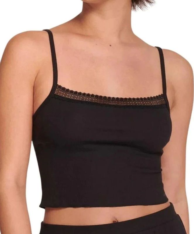 Sloggi dames hemd GO Ribbed Crop Top - Mouwloos slaapshirt  - Zwart