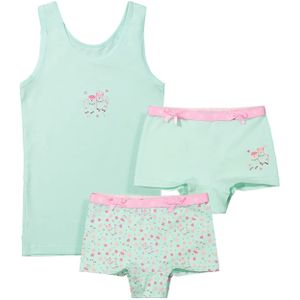 Funderwear - Meisjes Setje - Groen - 2 Boxershorts en Hemdje - Alpaca