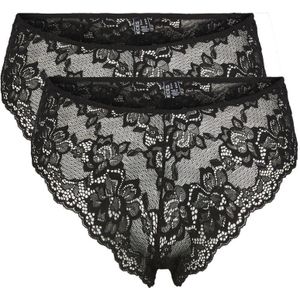 Pieces 2-Pack dames slips kant - Lace Wide Brief - Lina  - Zwart