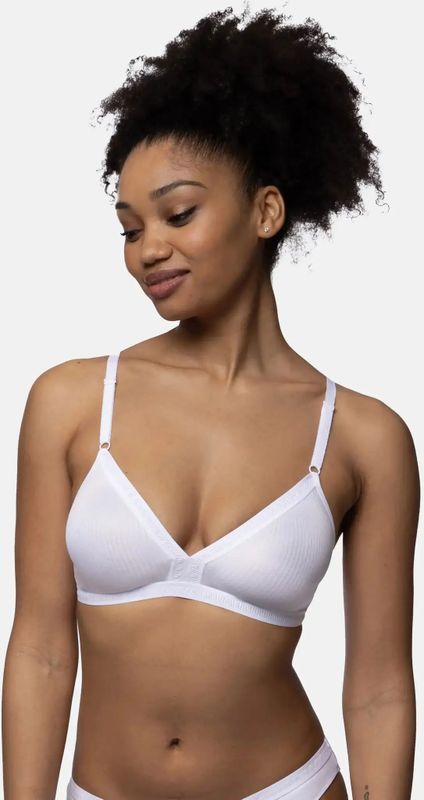 Niet voorgevormde Bh zonder beugel - Tiffany - Bralette met sluiting - Katoen  - Wit