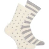 Basset 2-pak - Fluffy fleece sokken - Stippel en streep  - Grijs