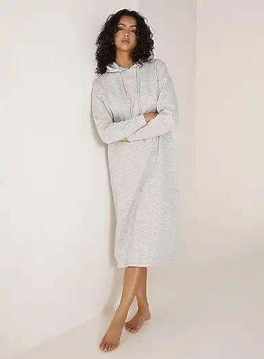 Pieces Hoodie Midi Dress - Loungewear Dress - Katoenen dik extra lang nachthemd  - Grijs