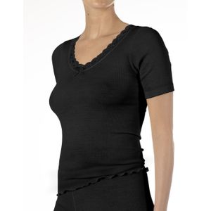 Nina von C dames wollen T-shirt met kant  - Zwart