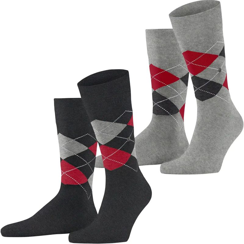 Burlington 2-paar Everyday heren sokken - Argyle - katoenen sokken met ruit print  - Zwart