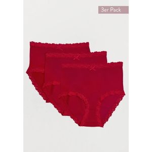 Nina von C 3-pack dames Taille slips - Kanten modal dames onderbroek - Katoenen kruisje  - Rood