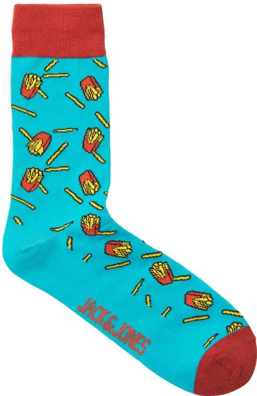 Jack & Jones heren sokken katoen  - Print - Vrolijke sokken met frietjes print  - Blauw