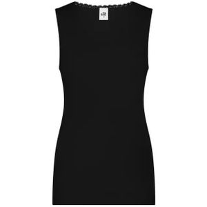 Thermo kanten dames hemd - V-hals - Warm thermisch onderhemd met brede bandjes  - Zwart