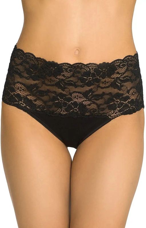 Kanten dames Taille Slip - Millefleurs - Luxe Hoge maxi slip met kant - Viscose & modal - 38 - Zwart