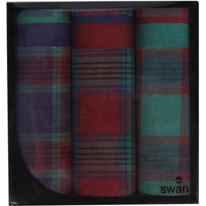 Swan 3 stuks - Heren zakdoeken Ruit rood  - Blauw