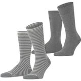 Burlington 2-paar Everyday heren sokken - Stripe - Biologisch katoenen sokken met streep print  - Grijs