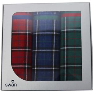 Swan 3-pak Dames zakdoeken - Engelse ruit - 30 - Blauw