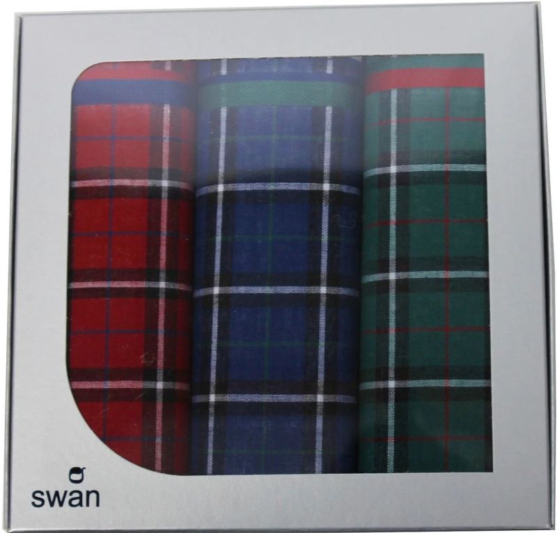 Swan 3-pak Dames zakdoeken - Engelse ruit - 30 - Blauw