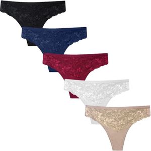 Gaubert 5-pack Kanten Brazilian Slip - Biologisch katoenen onderbroeken - Damesondergoed - Sexy ondergoed