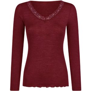Dames wollen shirt lange mouw V-hals - Warm Merino wollen thermo ondergoed vrouwen  - Rood