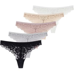 5-pack strings dames kant - Thong - Myla - Multipack microfiber kanten strings