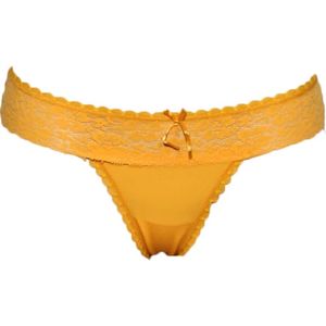 J&C dames string Kant 1605 - Kanten microfiber dames string  - Geel