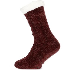 Basset warme antislip huissokken - Chenille  - Bordeaux