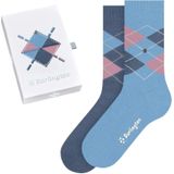 Burlington 2-paar dames sokken - Cadeau verpakking - Biologisch katoenen sokken met ruit print  - Blauw