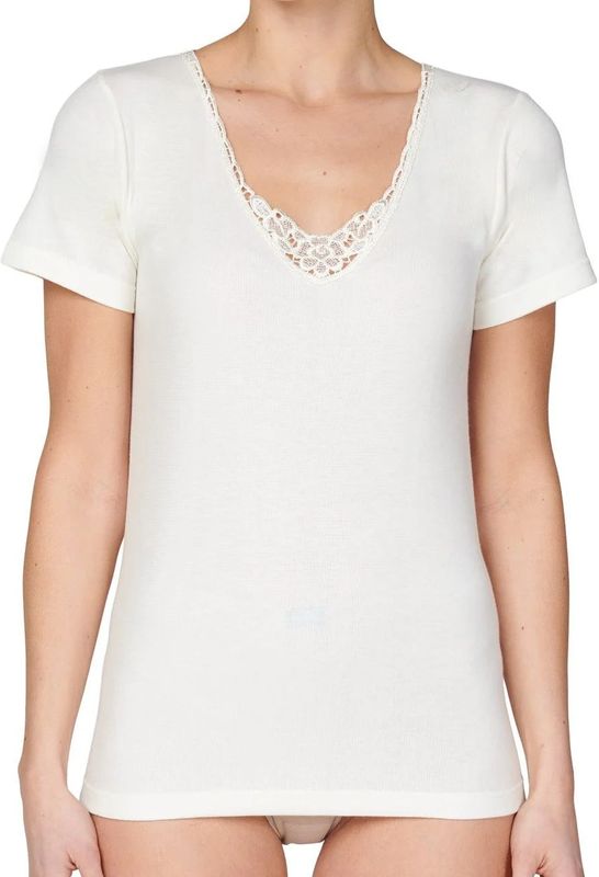 Entex dames thermo shirt korte mouw met kant - DS2001 - Creme