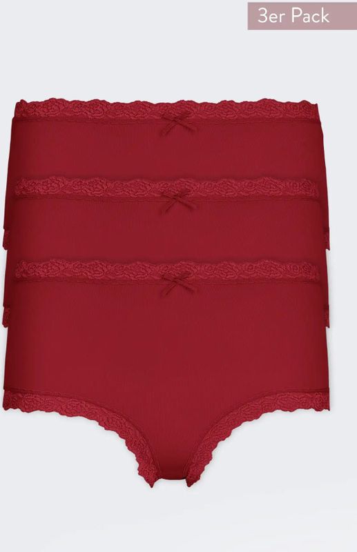 Nina von C 3-pack dames Tailleslip - Kant - Colours - Hoge modal dames onderbroek - Gekleurd dames ondergoed  - Rood