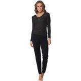 Pastunette wollen/modal kanten dames shirt lange mouw - Kanten dames ondershirt met diepe hals  - Zwart
