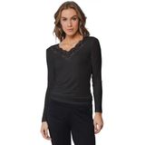 Pastunette - Kanten Dames Shirt - Zwart - Wol/Modal - Lange Mouwen