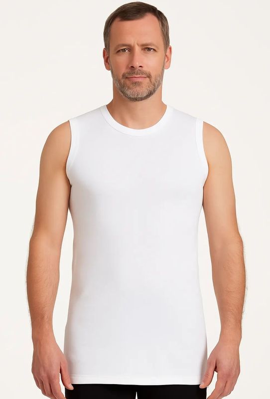 Heren mouwloos shirt katoen Extra lang - Shirt zonder mouwen - wit en zwart Ondershirt