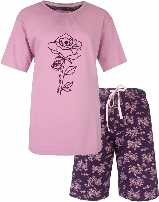 Tenderness dames shortama katoen - Paarse bloem